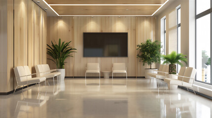 Modern minimalist waiting room with television, version 12