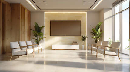 Modern minimalist waiting room with television, version 9