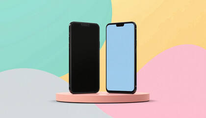 Smartphone Mockup on Colorful Background with Two Devices on Circular Stand