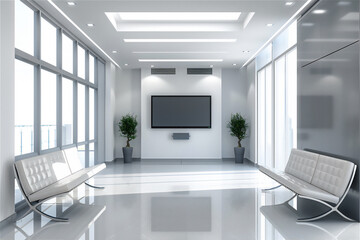 Fototapeta premium Modern minimalist waiting room with television, version 8