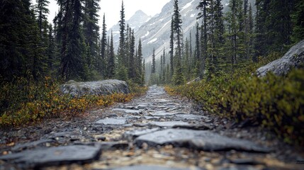 Stone Path Through Misty Mountain Forest