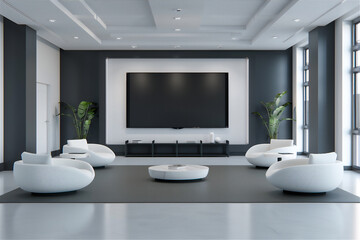 Modern minimalist waiting room with television, version 5