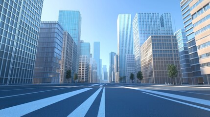 Obraz premium Modern Cityscape: A Stunning View of a Sunlit Urban Street