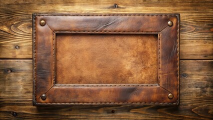 Distressed wood frame with worn leather label, distressed frames