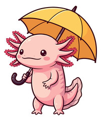 Happy Axolotl with Yellow Umbrella