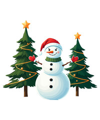 snowman with christmas tree
