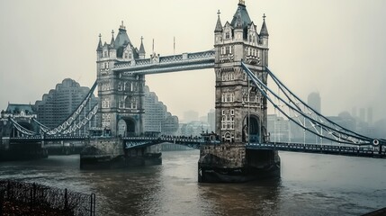 Obraz premium Tower Bridge London UK Foggy River Thames Iconic Landmark Architecture