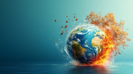 Fototapeta premium A world with severe floods and fires, the result of global warming , Generative AI