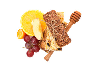 PNG,Granola Bars with fresh fruit, isolated on white background