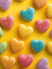 Obraz premium Candy Hearts on Yellow Background