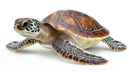 Obraz premium Turtle crawling isolated on white for wildlife conservation themes