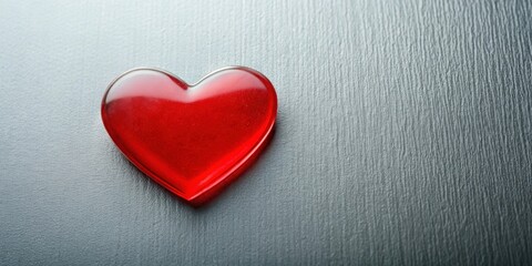 Obraz premium Red Heart Shape Sticker on Glass Surface, flat lay, decorative element, flat lay, decorative element