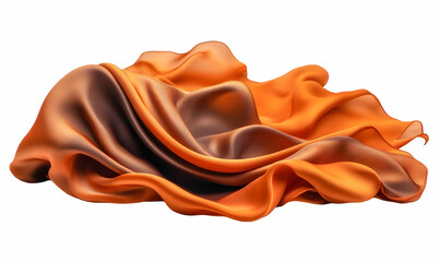 Fototapeta premium Draped orange silk fabric, studio shot, product display