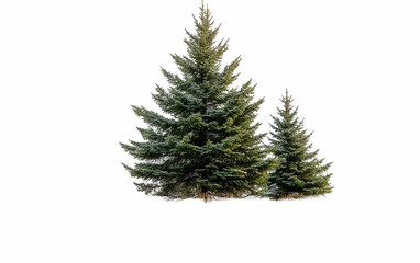 Two evergreen trees, winter scene, isolated, design element