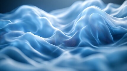 Obraz premium A 3D abstract visualization of calmness, featuring smooth, flowing waves in soothing blue tones with a soft ambient light.