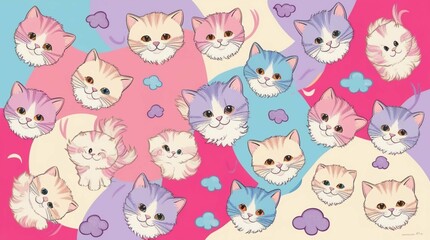 Seamless Cute Cats Pattern.