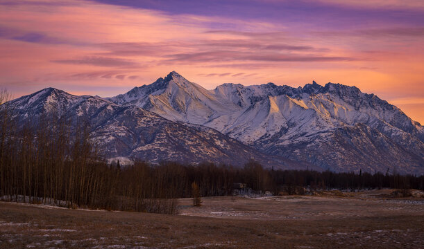 Sunset over Matanuska Peak in Palmer, Alaska