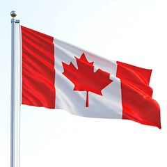 canadian flag waving in wind, Realistic Canadian Flag in Motion with Flagpole and Crisp Details