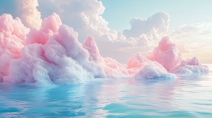 Fototapeta premium A serene 3D visualization of peace, featuring soft, cloud-like formations in gentle pastel colors, creating a tranquil ambiance.