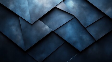 Abstract blue lines and angles on a dark backdrop. Geometric design for banner template with white space in the center for text. Modern minimalist wallpaper with copy space.