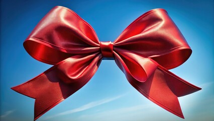 Aerial view: a vibrant red bow, isolated against the sky, ideal for holiday projects; free stock image.