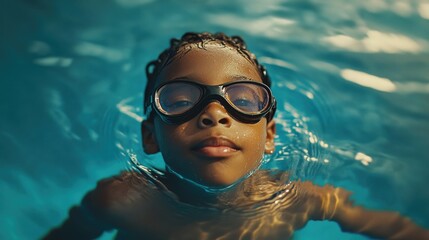 Fototapeta premium Swimming boy in goggles
