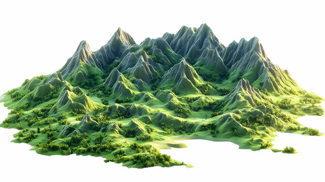 Fototapeta Lush green island mountains, aerial view, isolated, nature background, map