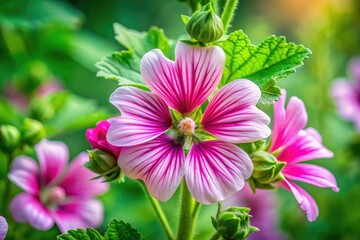 Obraz premium Close-up mallow flower photography: Terry Mallow captures stunning garden beauty.