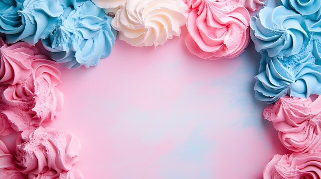 Pastel frosting border on pink cake background, ideal for announcements