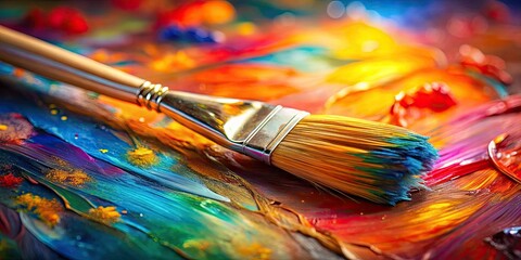 Obraz premium Close-up showcases a double exposure painting's masterful brushwork and dynamic color palette interplay.