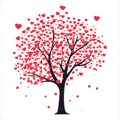 Obraz premium valentine day vector illustration love tree, tree, vector, leaf, flower, nature, spring, branch, illustration, art, heart, love, plant, design, summer, season, autumn, silhouette, blossom, floral, 