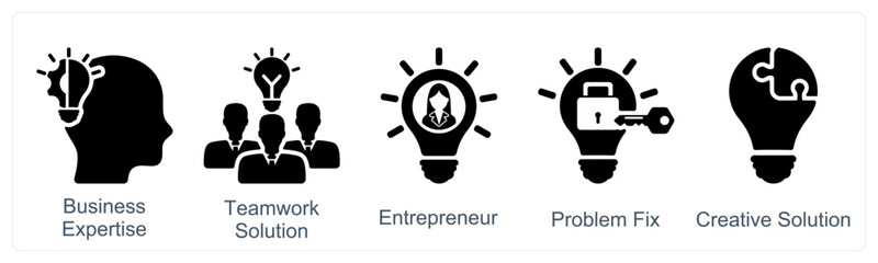 A set of 5 business icons as business expertise, teamwork solution, enterpreneur