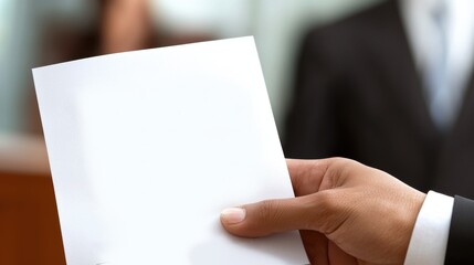 Professional submitting freshly printed resume at job application standard business environment document presentation career opportunities