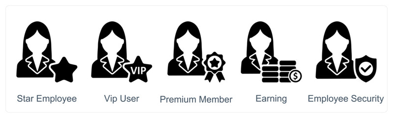 A set of 5 business icons as star employee, vip user, premium member