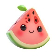 Cute Cartoon Watermelon Slice Character with Big Eyes and Smile Isolated on Transparent Background