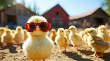 A group of fluffy yellow chicks standing in an outdoor area