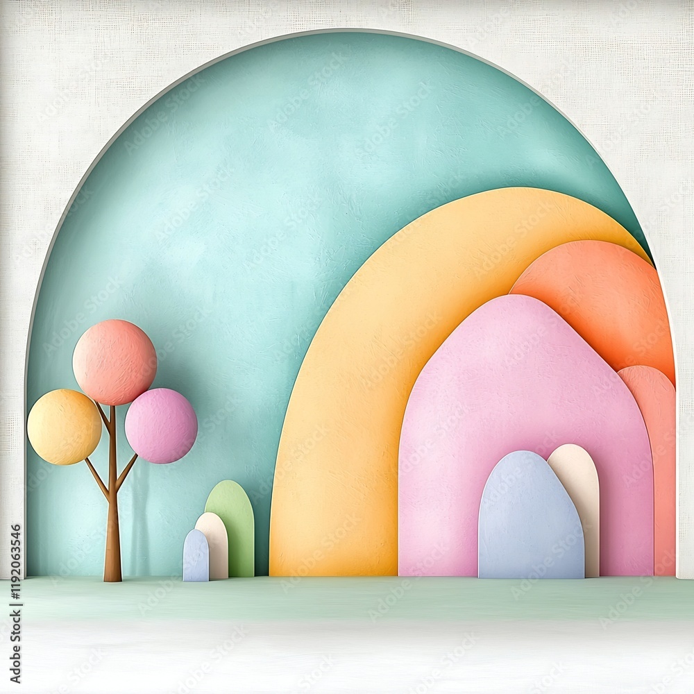 Poster delicate pastel gradient canvas with faint textured overlay and simple geometric shapes in a soft co