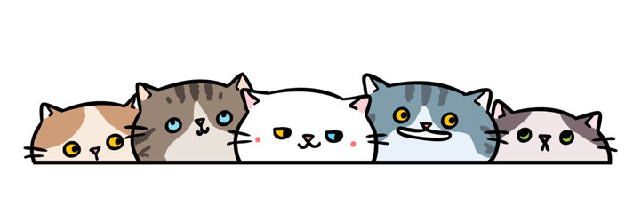 Vector Illustration of Cartoon Cats Peeking Design on Isolated Background. Hand Drawn Vector Illustration.