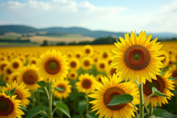 Obraz premium Sunflower fields in Tuscany with bright yellow flowers embodying rural charm 