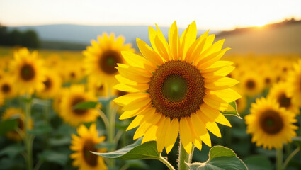 Fototapeta premium Sunflower fields in Tuscany with bright yellow flowers embodying rural charm 