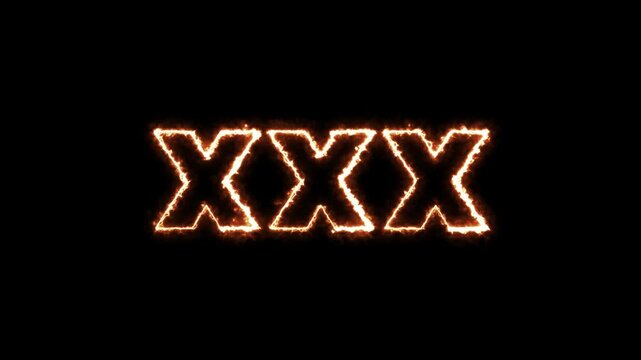 Burning XXX text Animation On black Background.Animated XXX Hot Flaming  Text  On Dark Background