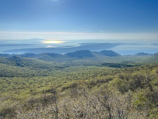 Naklejka premium View of the Adriatic Sea and islands from the Premuzic Trail - Northern Velebit National Park, Croatia (Pogled na Jadransko more i otoke sa planinarskog puta Premužićeva staza - NP Sjeverni Velebit)