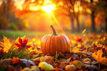 Naklejka premium Long exposure captures the ethereal beauty of a pumpkin field at golden hour, autumn colors ablaze.