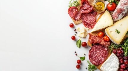 Artfully crafted charcuterie board featuring assorted cheeses and meats elegant dining setting gourmet food photography inviting atmosphere top-down view culinary delight