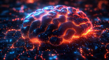 Fototapeta premium Brain synaptic communication with glowing connections, isometric 3D style