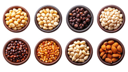 collection of pine nuts different view isolated on white background