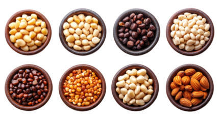 collection of pine nuts different view isolated on white background