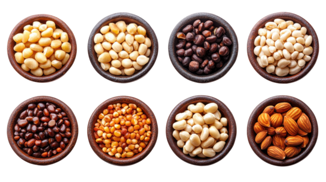 collection of pine nuts different view isolated on white background