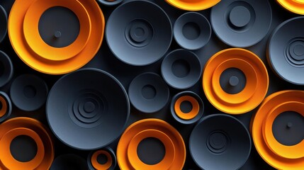 A vibrant arrangement of circular shapes in orange and gray, suggesting a modern design aesthetic.