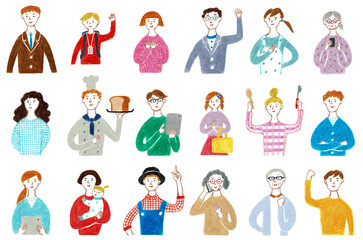 手描きイラスト 微笑む人々のセット